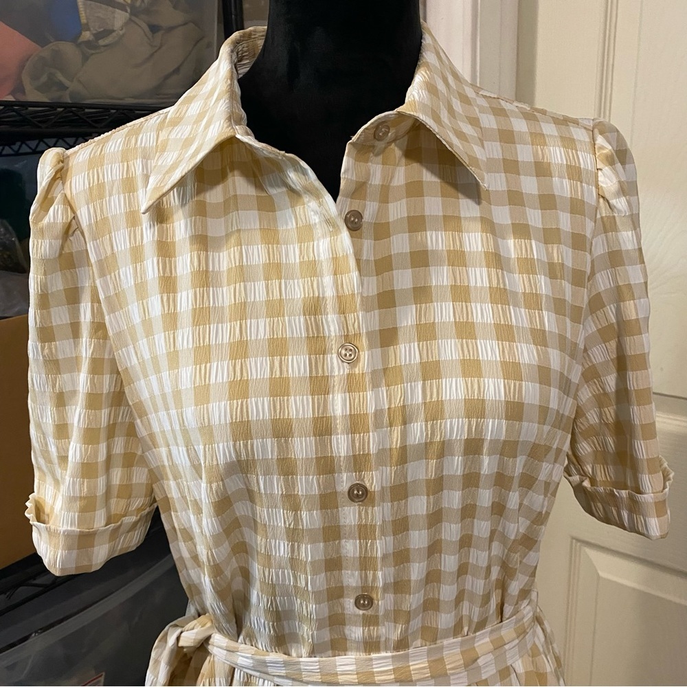 Preston & York Dress Seersucker Woman 6 Gingham Button Down Midi 3/4 sleeve NWT - Picture 1 of 16